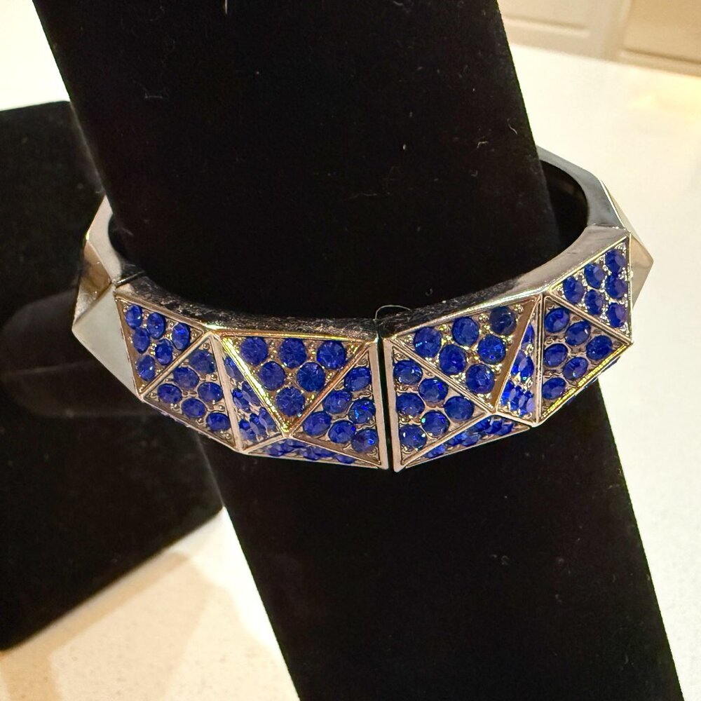 Modern Metallic Geometric Blue Rhinestone Bracelet Unisex